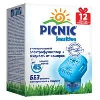 Picnic Sensitive Комплект фумигатор + жидкость от комаров без запаха 45 ночей