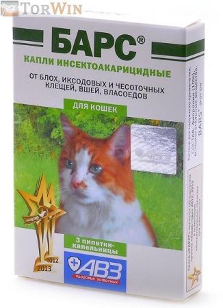 Барс Капли инсектоакарицидные для кошек от блох и клещей