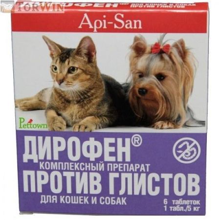 Api-San Дирофен Таблетки от глистов для кошек и собак 6 таблеток
