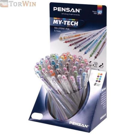Ручка шариковая масляная PENSAN My-Tech Colored, палитра ярких цветов АССОРТИ, 0,7 мм, дисплей