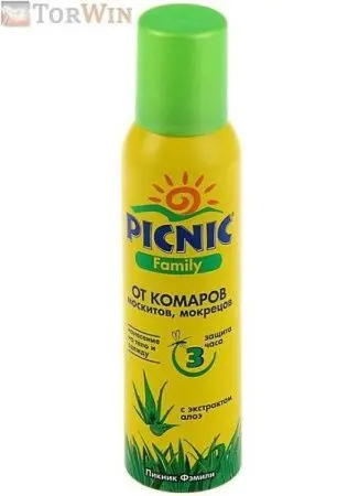 Picnic Family Аэрозоль от комаров маскитов, мокрецов с алоэ 150 мл