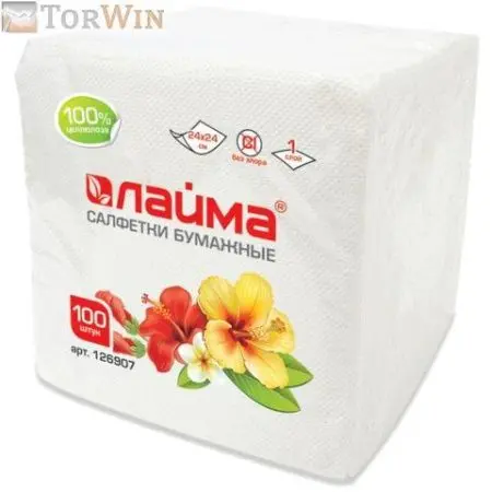 Салфетки бумажные Лайма 100 шт белые 100% целлюлоза
