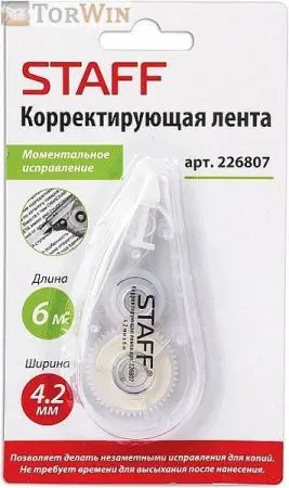 Корректирующая лента STAFF корпус прозрачный, блистер, 226807