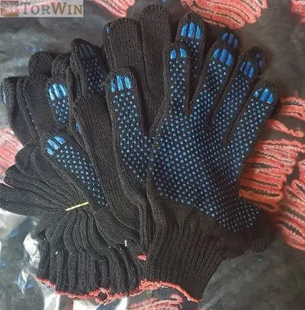 Перчатки рабочие х,б черные Профи с ПВХ-точка