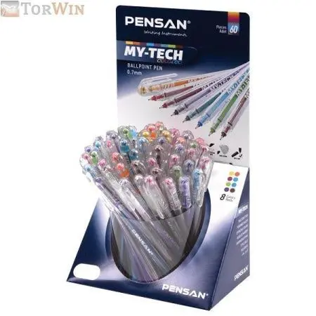 Ручка шариковая масляная PENSAN My-Tech Colored, палитра ярких цветов АССОРТИ, 0,7 мм, дисплей